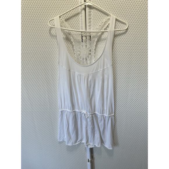 Converse Y2k Oversize Women's White Cut Out Crocheted Tank Top XL Cotton Modal - Picture 1 of 6